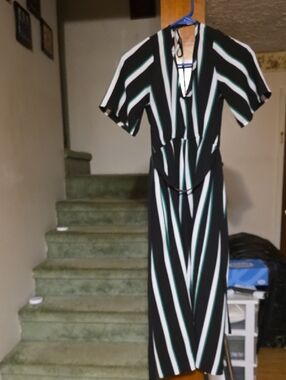 Trixxi Black Maxi Jumpsuit with White and Mint Stripes